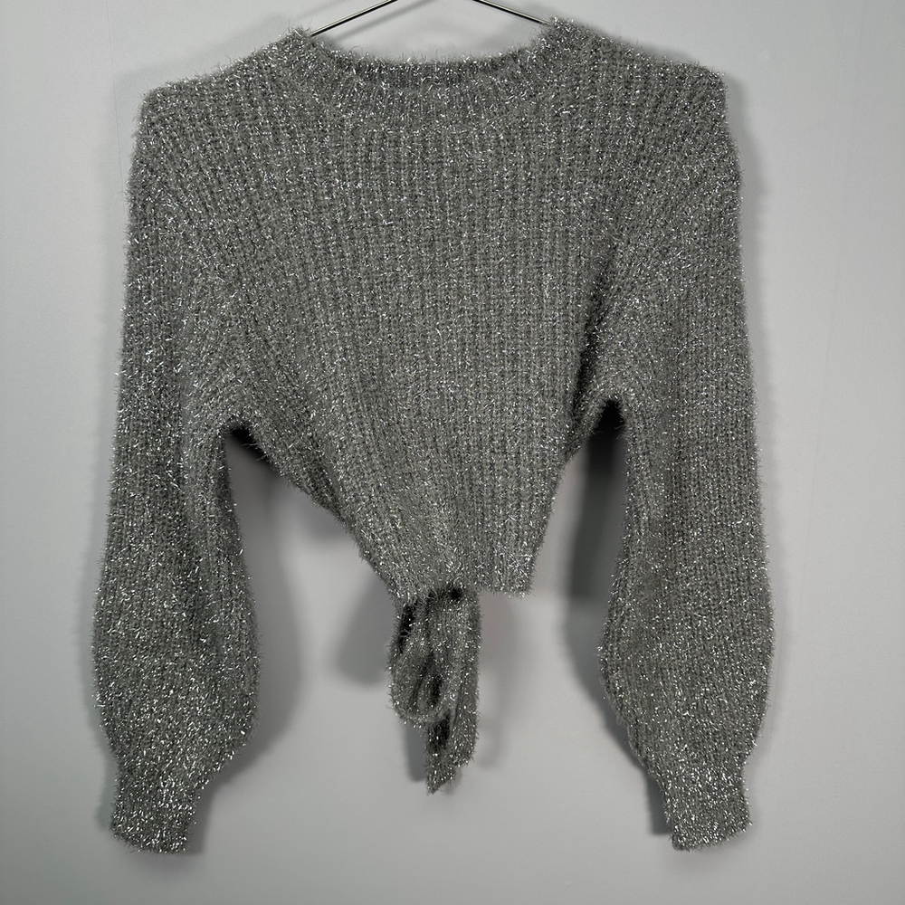 H&M Silver Tinsel Eyelash Tie‎ Back Sweater Small